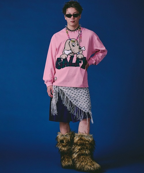 GALFY（ガルフィー）の「【GALFY/ガルフィー】ばーばの切り貼りリメイクロンTee（Tシャツ/カットソー・メンズ・ホワイト/ピンク/ブラック・M/L/XL）」の16枚目の写真