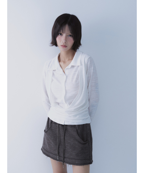 SETSETSET(セットセットセット)の「DRAPE SHIRT TOP (WHITE)(ポロシャツ・レディース・その他・ONE SIZE)」の1枚目の写真