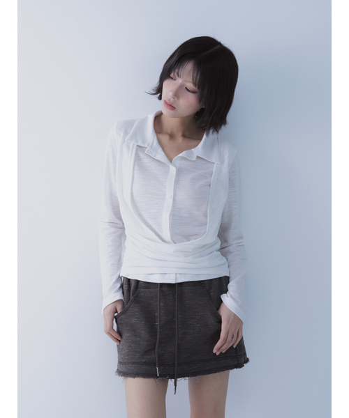 SETSETSET(セットセットセット)の「DRAPE SHIRT TOP (WHITE)(ポロシャツ・レディース・その他・ONE SIZE)」の5枚目の写真