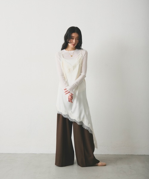 Lutim by u（ルチバイユー）の「アシンメトリーサテンキャミワンピース（キャミソール・レディース・ブラック/オフホワイト/ベージュ・FREE）」の13枚目の写真