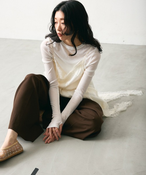 Lutim by u（ルチバイユー）の「アシンメトリーサテンキャミワンピース（キャミソール・レディース・ブラック/オフホワイト/ベージュ・FREE）」の9枚目の写真