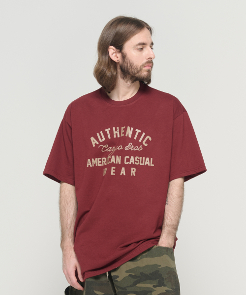 CARGOBROS(カーゴブロス)の「アメリカンアセンティック 半袖Tシャツ (ワイン)(Tシャツ/カットソー・メンズ・その他・S/M/L/2XL/XL)」の1枚目の写真