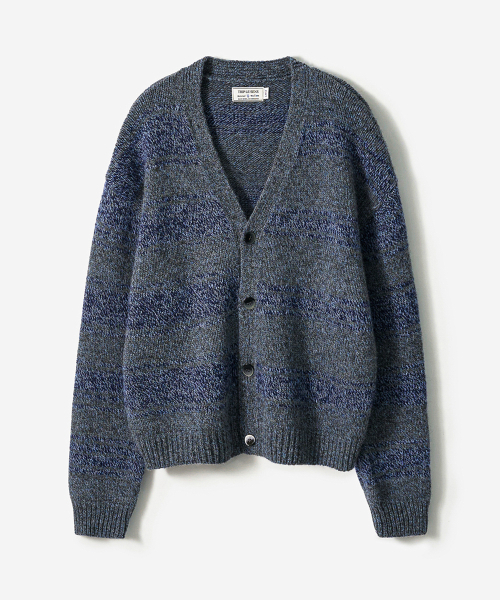 [Wool100%] Пуловер‑кардиган «Purelight Jacquard» — синий/серебристый
