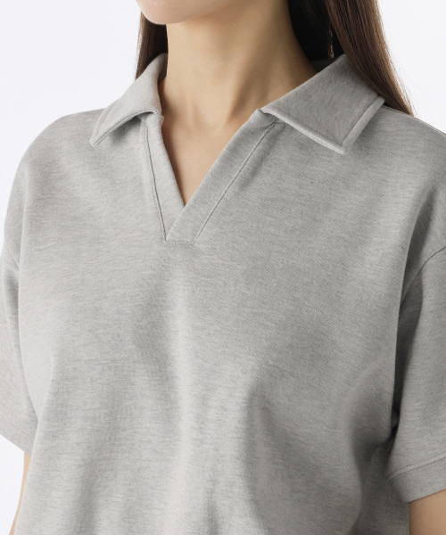 MUSINSA STANDARD WOMAN（ムシンサスタンダードウーマン）の「ウィメンズダブルニットカラー半袖スウェットシャツ[ミディアムグレー]（スウェット・レディース・その他・LARGE/SMALL/MEDIUM/X-SMALL）」の3枚目の写真