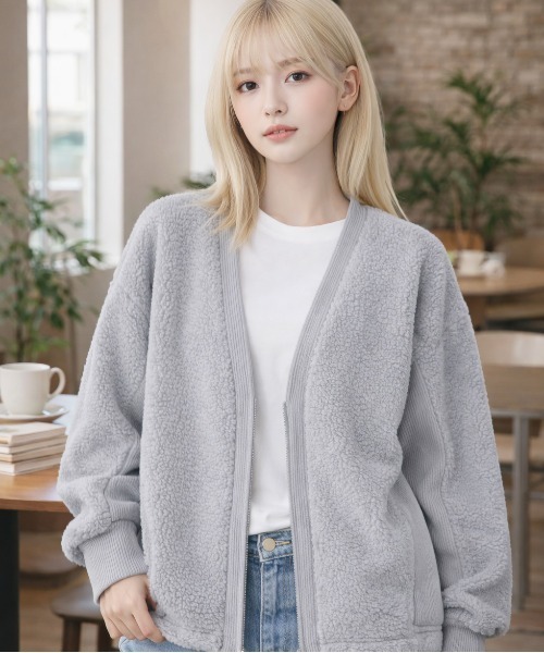 SWITCH BY ARCH(スイッチバイアーチ)の「【W】【it】【ARC】【SWITCH by ARCH】Boa Fleece × Knit Zip Cardigan(カーディガン/ボレロ・レディース・グレイッシュベージュ/アイボリー・FREE)」の1枚目の写真