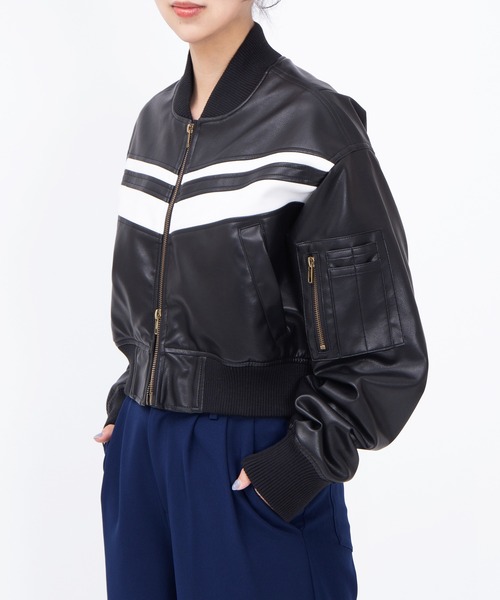 PUNYUS（プニュズ）の「合皮ラインブルゾン（ブルゾン・レディース・ホワイト系その他/ブラック・2/1/5/4/3）」の4枚目の写真