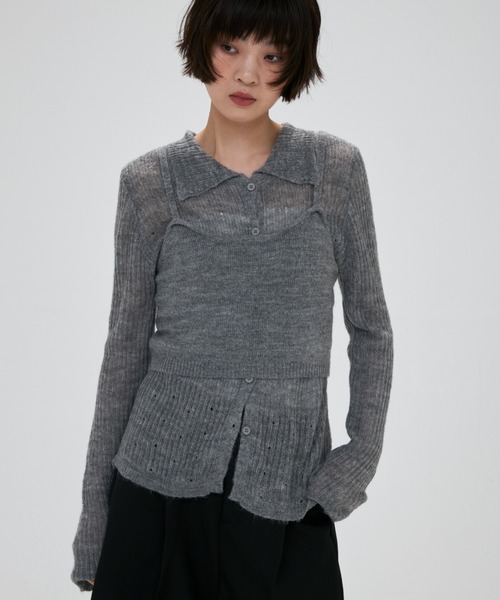 full/fill.(フルフィル)の「cami layered sheer knit shirt / キャミレイヤードシアーニットシャツ(ニット/セーター・レディース・グレー/アイボリー・FREE)」の2枚目の写真