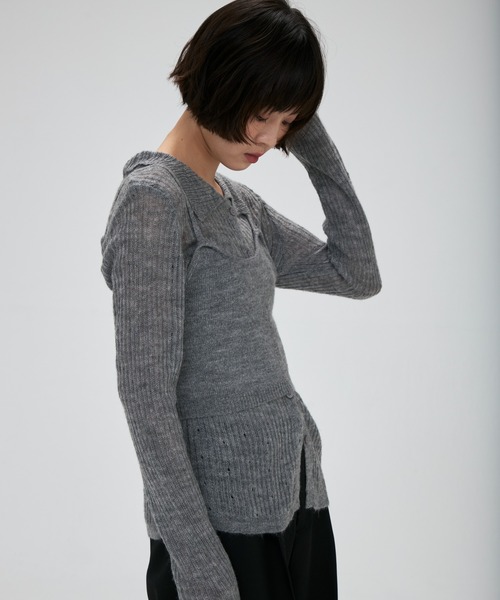 full/fill.(フルフィル)の「cami layered sheer knit shirt / キャミレイヤードシアーニットシャツ(ニット/セーター・レディース・グレー/アイボリー・FREE)」の3枚目の写真