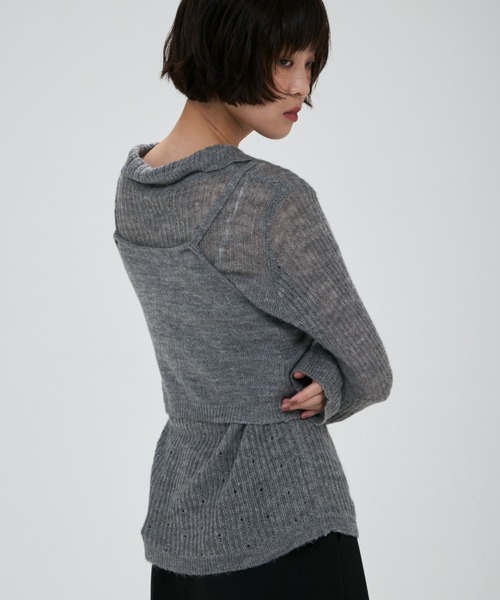 full/fill.(フルフィル)の「cami layered sheer knit shirt / キャミレイヤードシアーニットシャツ(ニット/セーター・レディース・グレー/アイボリー・FREE)」の4枚目の写真