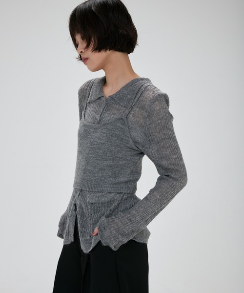 full/fill.(フルフィル)の「cami layered sheer knit shirt / キャミレイヤードシアーニットシャツ(ニット/セーター・レディース・グレー/アイボリー・FREE)」の6枚目の写真