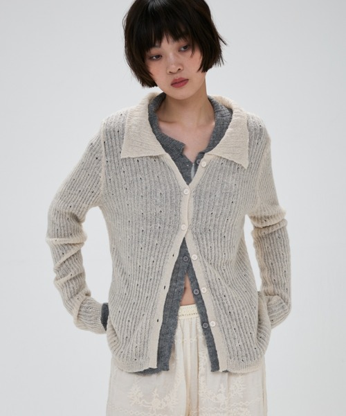 full/fill.(フルフィル)の「cami layered sheer knit shirt / キャミレイヤードシアーニットシャツ(ニット/セーター・レディース・グレー/アイボリー・FREE)」の16枚目の写真