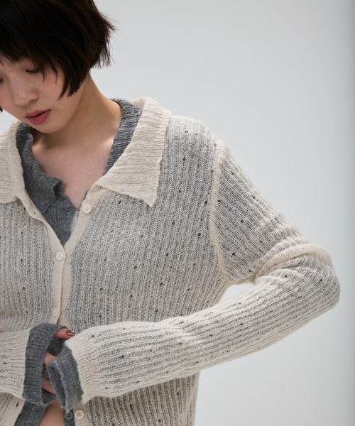 full/fill.(フルフィル)の「cami layered sheer knit shirt / キャミレイヤードシアーニットシャツ(ニット/セーター・レディース・グレー/アイボリー・FREE)」の22枚目の写真