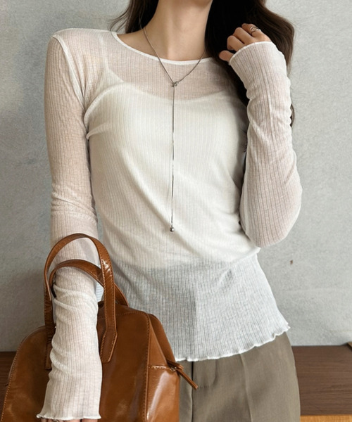 Eclat one(エクラワン)の「【Eclat one】メローデザイン シアーカットソー(Tシャツ/カットソー・レディース・ブラック/グレー/ホワイト・FREE)」の11枚目の写真