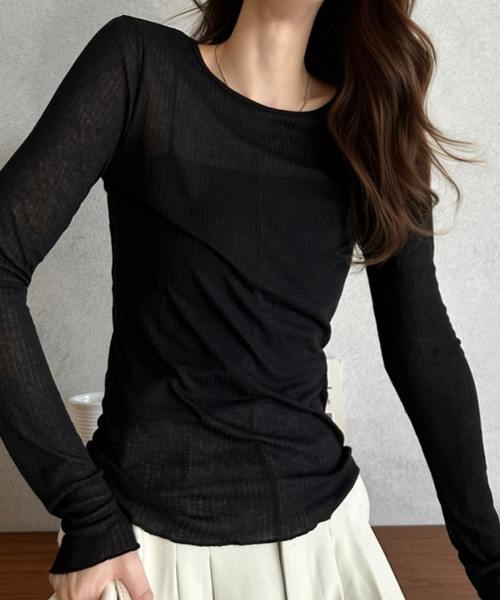Eclat one(エクラワン)の「【Eclat one】メローデザイン シアーカットソー(Tシャツ/カットソー・レディース・ブラック/グレー/ホワイト・FREE)」の16枚目の写真