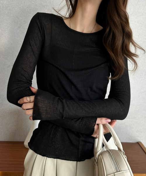Eclat one(エクラワン)の「【Eclat one】メローデザイン シアーカットソー(Tシャツ/カットソー・レディース・ブラック/グレー/ホワイト・FREE)」の17枚目の写真