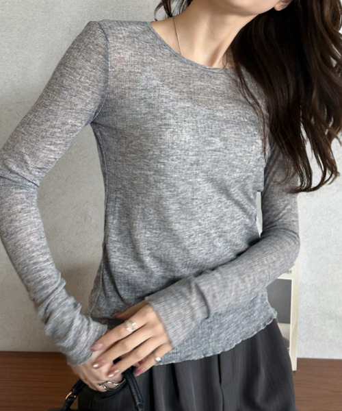 Eclat one(エクラワン)の「【Eclat one】メローデザイン シアーカットソー(Tシャツ/カットソー・レディース・ブラック/グレー/ホワイト・FREE)」の19枚目の写真