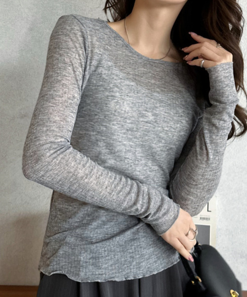 Eclat one(エクラワン)の「【Eclat one】メローデザイン シアーカットソー(Tシャツ/カットソー・レディース・ブラック/グレー/ホワイト・FREE)」の4枚目の写真