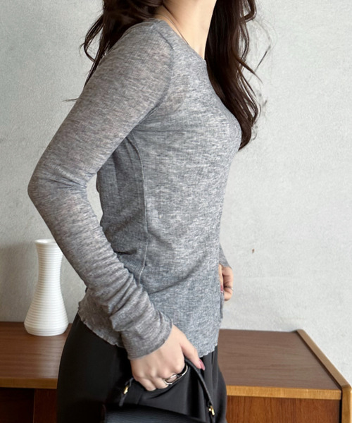 Eclat one(エクラワン)の「【Eclat one】メローデザイン シアーカットソー(Tシャツ/カットソー・レディース・ブラック/グレー/ホワイト・FREE)」の6枚目の写真