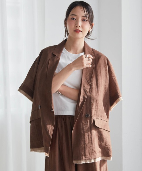RANAN(ラナン)の「ハーフスリーブレイヤードデザインシアージャケット(テーラードジャケット・レディース・ブラック/ブラウン系その他/キナリ/ブラウン/ベージュ系その他・LL/M/L)」の18枚目の写真