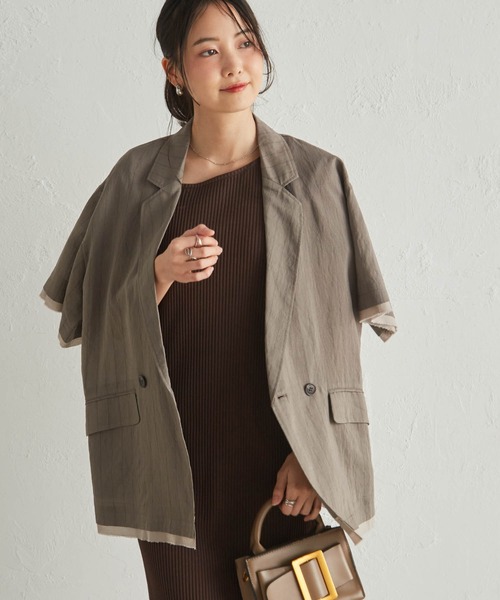 RANAN(ラナン)の「ハーフスリーブレイヤードデザインシアージャケット(テーラードジャケット・レディース・ブラック/ブラウン系その他/キナリ/ブラウン/ベージュ系その他・LL/M/L)」の22枚目の写真