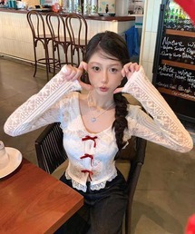 春用甘美なショート丈レース長袖