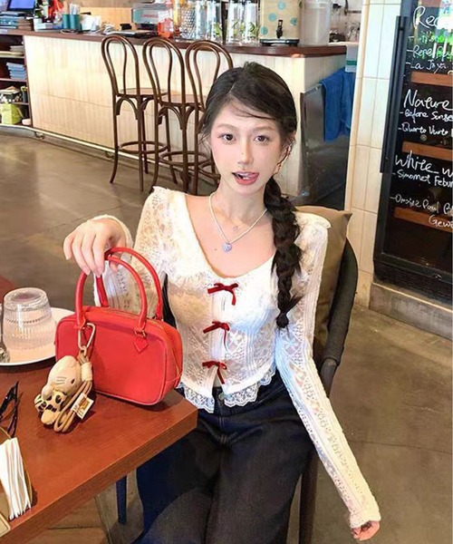 AsheKsha(アシクシャ)の「春用甘美なショート丈レース長袖(Tシャツ/カットソー・レディース・ホワイト・M)」の6枚目の写真
