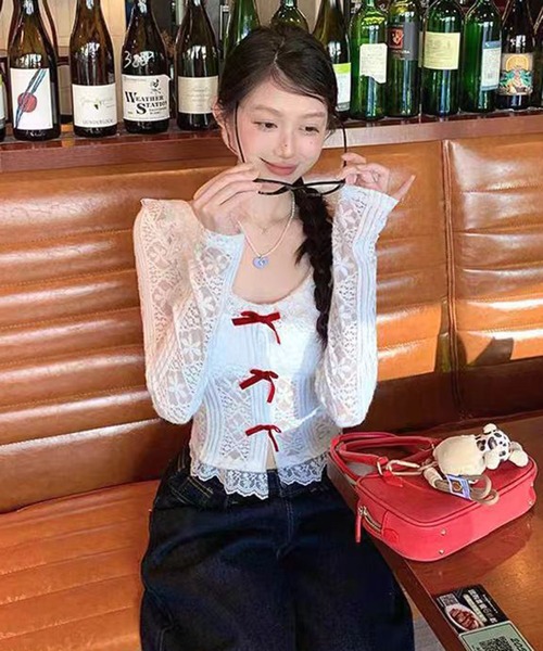 AsheKsha(アシクシャ)の「春用甘美なショート丈レース長袖(Tシャツ/カットソー・レディース・ホワイト・M)」の7枚目の写真