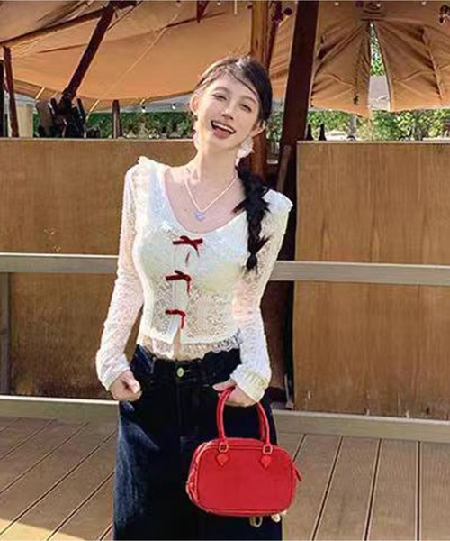 AsheKsha(アシクシャ)の「春用甘美なショート丈レース長袖(Tシャツ/カットソー・レディース・ホワイト・M)」の9枚目の写真