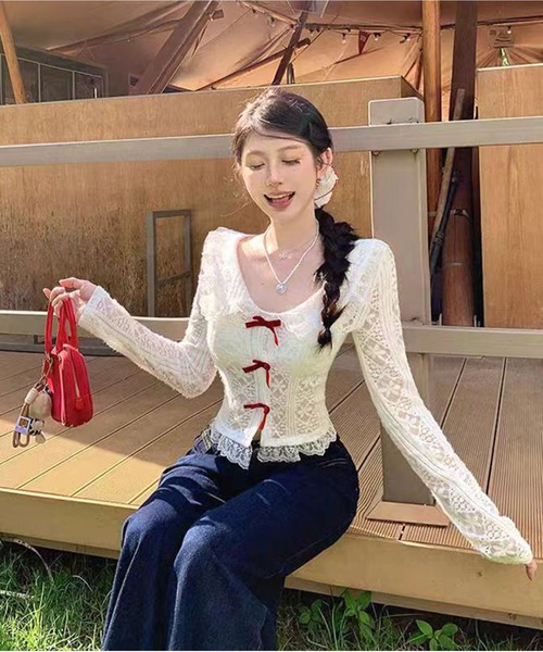 AsheKsha(アシクシャ)の「春用甘美なショート丈レース長袖(Tシャツ/カットソー・レディース・ホワイト・M)」の13枚目の写真