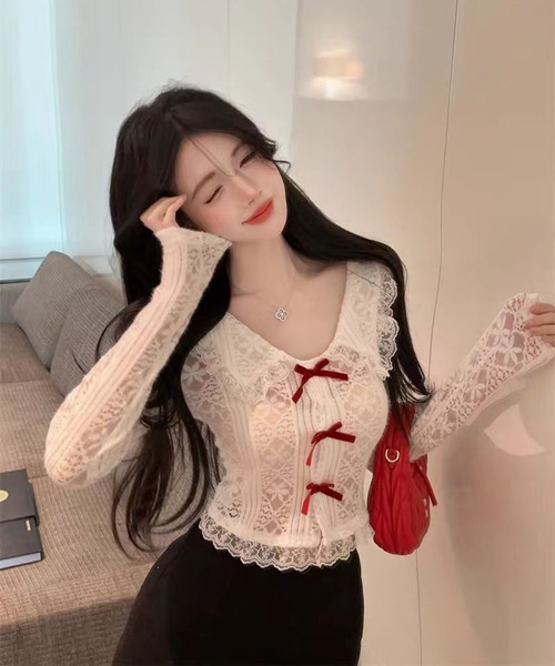 AsheKsha(アシクシャ)の「春用甘美なショート丈レース長袖(Tシャツ/カットソー・レディース・ホワイト・M)」の15枚目の写真