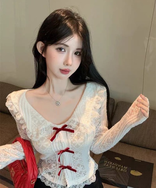 AsheKsha(アシクシャ)の「春用甘美なショート丈レース長袖(Tシャツ/カットソー・レディース・ホワイト・M)」の17枚目の写真