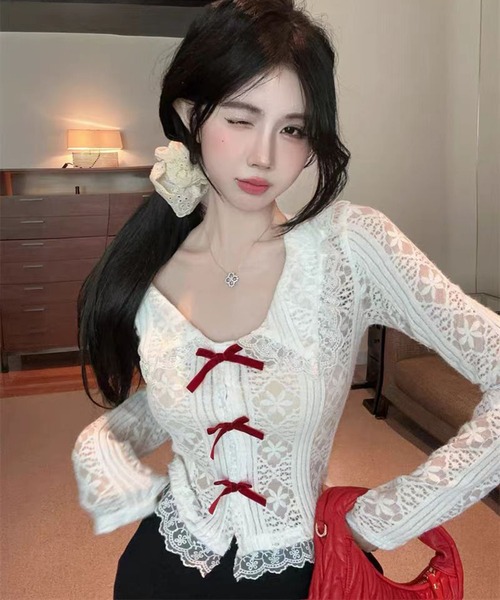 AsheKsha(アシクシャ)の「春用甘美なショート丈レース長袖(Tシャツ/カットソー・レディース・ホワイト・M)」の19枚目の写真