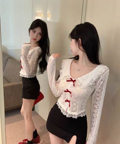 AsheKsha(アシクシャ)の「春用甘美なショート丈レース長袖(Tシャツ/カットソー・レディース・ホワイト・M)」の21枚目の写真