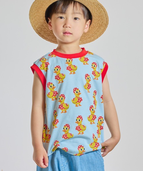 MAKE YOUR DAY(メイクユアデイ)の「スイミングピヨピヨ総柄タンクトップ■80~140cm(タンクトップ・キッズ・アイボリー/サックスブルー・120/110/100/90/80)」の2枚目の写真