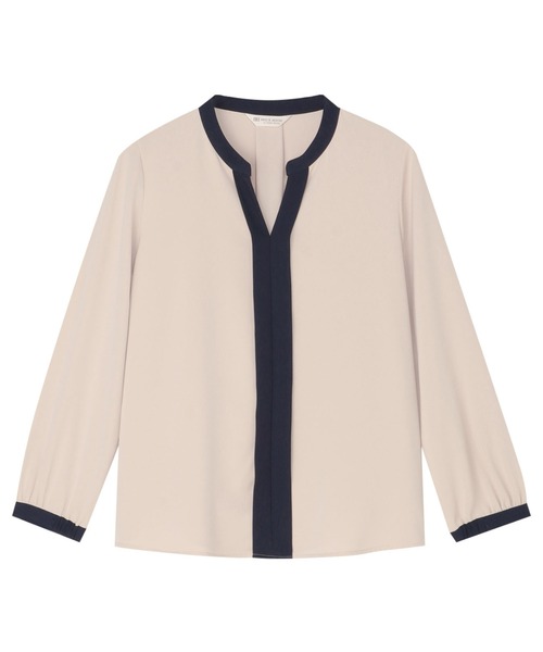 TOKYO SHIRTS（トウキョウシャツ）の「シルキーサテン 配色スキッパー ブラウス（シャツ/ブラウス・レディース・ネイビー/ベージュ・M/L）」の3枚目の写真