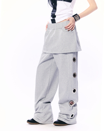 SETUP-EXE（セットアップイーエックスイー）の「BOLD EYELET SKIRT PANTS / MELANGE GRAY（スウェットパンツ）」
