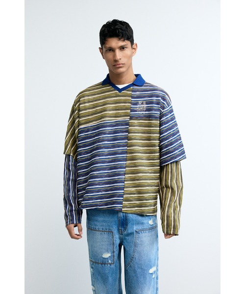 Desigual(デシグアル)の「マルチストライプ ポロシャツ / レイヤード(Tシャツ/カットソー・メンズ・ブラウン・M/L/XL/S)」の5枚目の写真