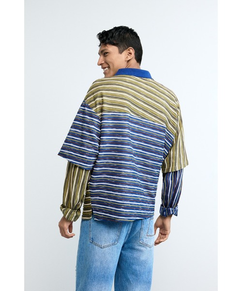 Desigual(デシグアル)の「マルチストライプ ポロシャツ / レイヤード(Tシャツ/カットソー・メンズ・ブラウン・M/L/XL/S)」の6枚目の写真