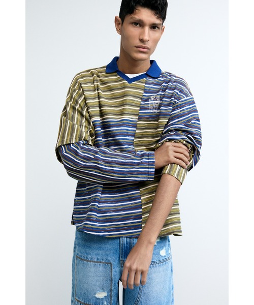 Desigual(デシグアル)の「マルチストライプ ポロシャツ / レイヤード(Tシャツ/カットソー・メンズ・ブラウン・M/L/XL/S)」の4枚目の写真