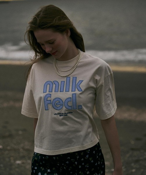 MILKFED.(ミルクフェド)の「CUT OUT LOGO GINGHAM WIDE S/S TEE(Tシャツ/カットソー・レディース・ブラック/ライトピンク/オフホワイト・S/M/L)」の2枚目の写真