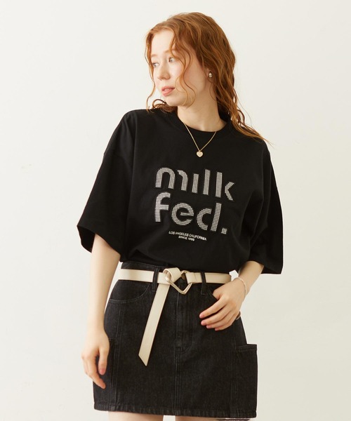 MILKFED.(ミルクフェド)の「CUT OUT LOGO GINGHAM WIDE S/S TEE(Tシャツ/カットソー・レディース・ブラック/ライトピンク/オフホワイト・S/M/L)」の3枚目の写真