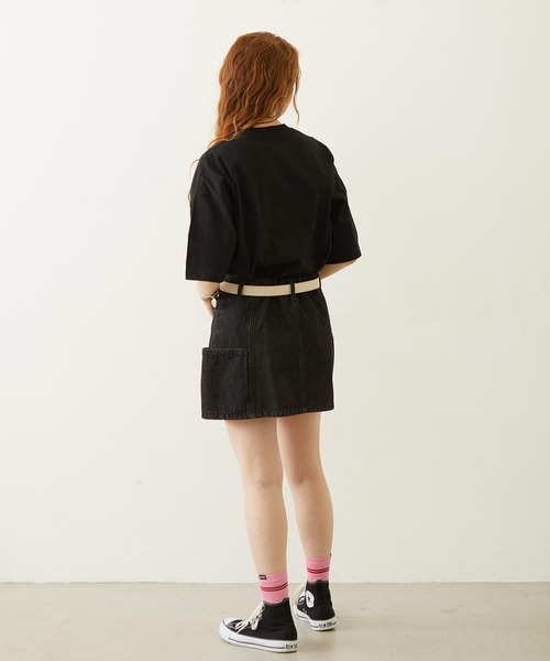 MILKFED.(ミルクフェド)の「CUT OUT LOGO GINGHAM WIDE S/S TEE(Tシャツ/カットソー・レディース・ブラック/ライトピンク/オフホワイト・S/M/L)」の7枚目の写真
