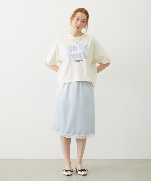 MILKFED.(ミルクフェド)の「CUT OUT LOGO GINGHAM WIDE S/S TEE(Tシャツ/カットソー・レディース・ブラック/ライトピンク/オフホワイト・S/M/L)」の9枚目の写真
