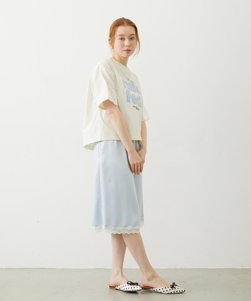 MILKFED.(ミルクフェド)の「CUT OUT LOGO GINGHAM WIDE S/S TEE(Tシャツ/カットソー・レディース・ブラック/ライトピンク/オフホワイト・S/M/L)」の10枚目の写真