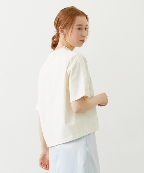 MILKFED.(ミルクフェド)の「CUT OUT LOGO GINGHAM WIDE S/S TEE(Tシャツ/カットソー・レディース・ブラック/ライトピンク/オフホワイト・S/M/L)」の8枚目の写真