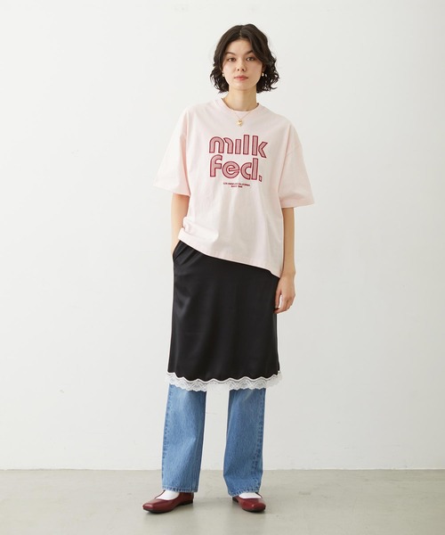 MILKFED.(ミルクフェド)の「CUT OUT LOGO GINGHAM WIDE S/S TEE(Tシャツ/カットソー・レディース・ブラック/ライトピンク/オフホワイト・S/M/L)」の14枚目の写真