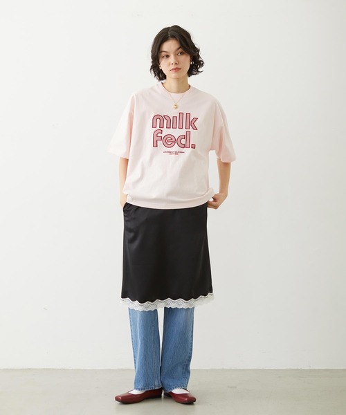 MILKFED.(ミルクフェド)の「CUT OUT LOGO GINGHAM WIDE S/S TEE(Tシャツ/カットソー・レディース・ブラック/ライトピンク/オフホワイト・S/M/L)」の15枚目の写真
