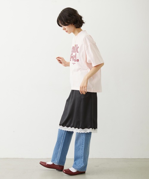 MILKFED.(ミルクフェド)の「CUT OUT LOGO GINGHAM WIDE S/S TEE(Tシャツ/カットソー・レディース・ブラック/ライトピンク/オフホワイト・S/M/L)」の16枚目の写真