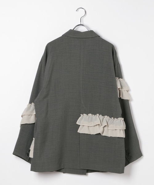LEPSIM（レプシィム）の「《リネンライクドライシリーズ》フリルW長袖ジャケット　639012（テーラードジャケット・レディース・ブラック/チャコールグレー・FREE）」の3枚目の写真