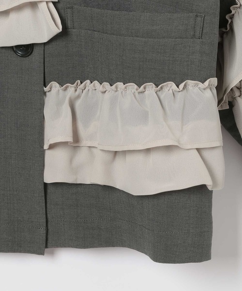 LEPSIM（レプシィム）の「《リネンライクドライシリーズ》フリルW長袖ジャケット　639012（テーラードジャケット・レディース・ブラック/チャコールグレー・FREE）」の7枚目の写真